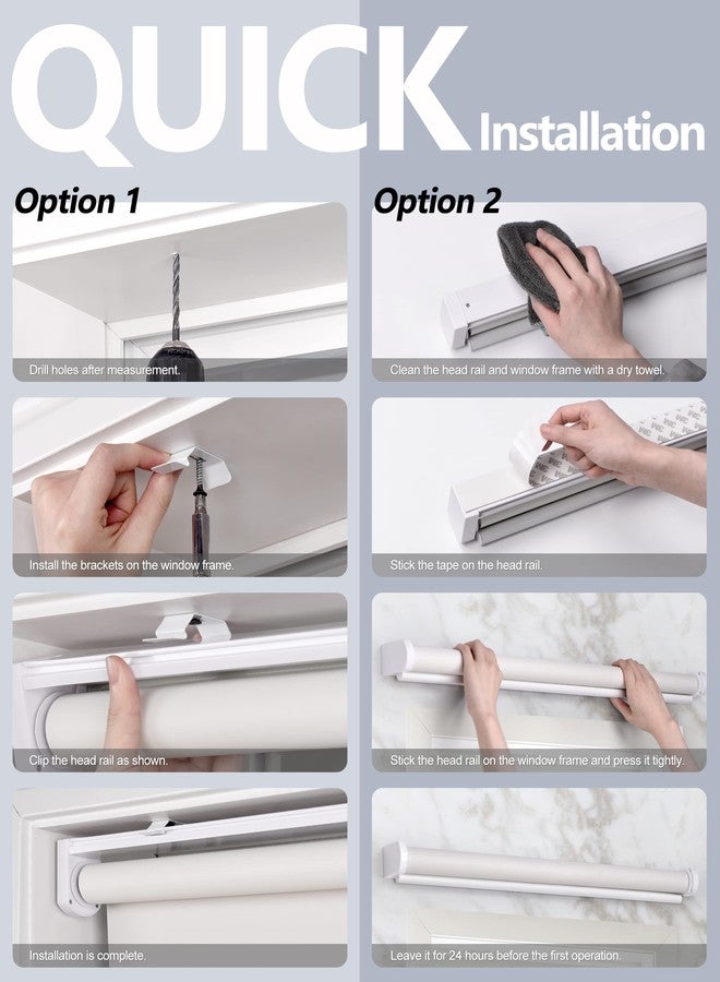 LazBlinds No Tools No Drill Cordless Roller Shades, 100% Blackout Roller Blinds for Windows, Thermal Insulated UV Protection Waterproof Roll Up Window Blinds and Shades, 26'' W x 72'' H, White - Image 4